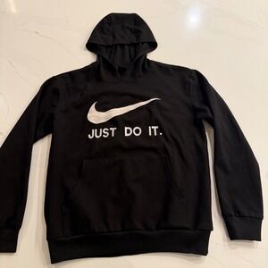 Nike Just Do It Hoodie Boys XXL Black White Swoosh Pullover Sweatshirt